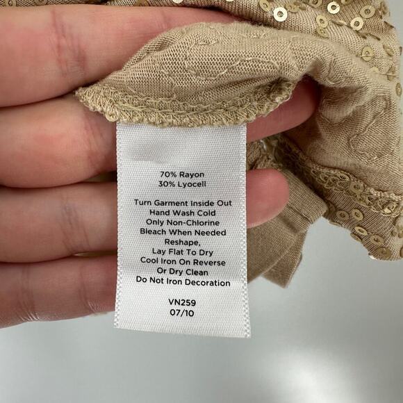 Talbots Tan Scoop Neck Sleeveless Pullover Sequin Tank Top Women's Size Large - Picture 6 of 9